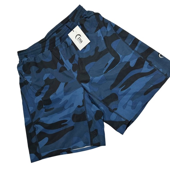 ZYIA Active Mens Size L Navy Camo Pocket Athletic Lined 9" Shorts Training‎ NEW - Picture 2 of 11